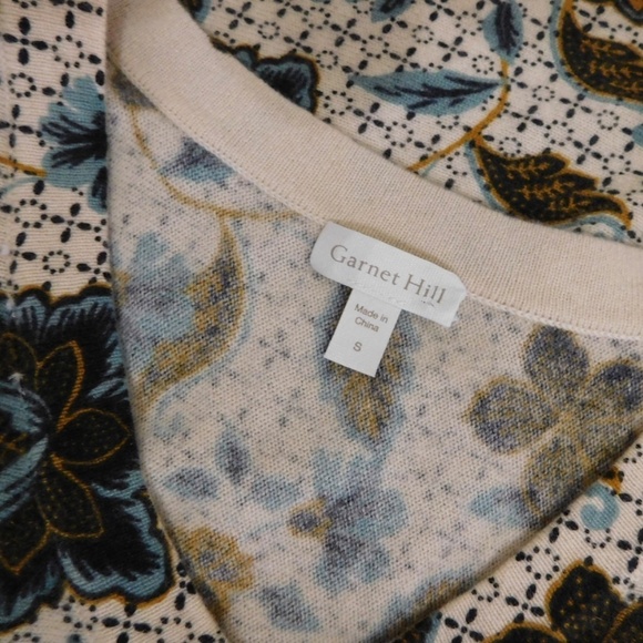 GARNET HILL Cashmere Floral V Neck Sweater Pullover Dolman Knit Cottage Small - Picture 9 of 12